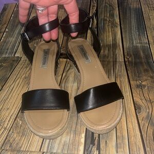 Steve Madden Black Leather Espadrille Sandals